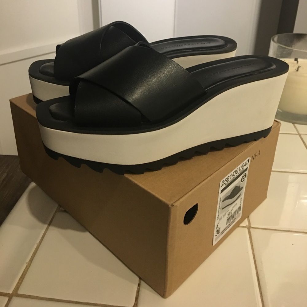 ZARA Sandals Slides Black White Platform size 6 36