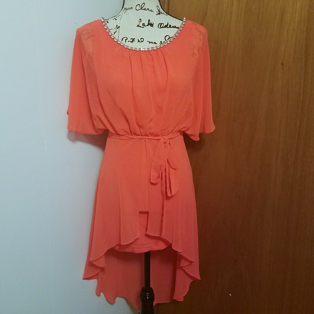 High-low Dress with Crystal Neckline