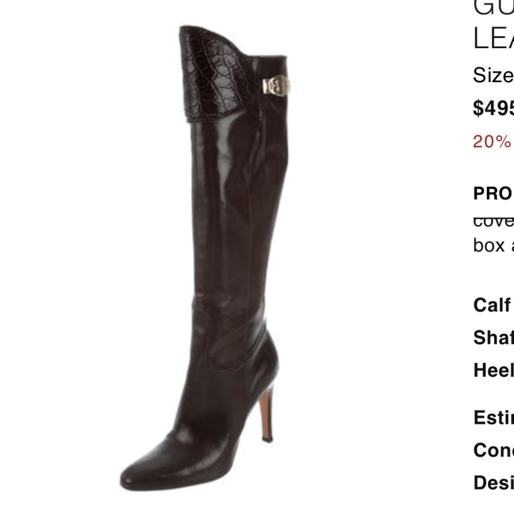Gucci Knee-High Black Crocodile Heeled Boots