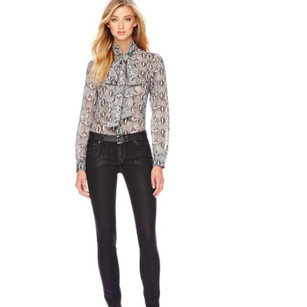 Michael Kors Snakeskin Bow Neck Blouse