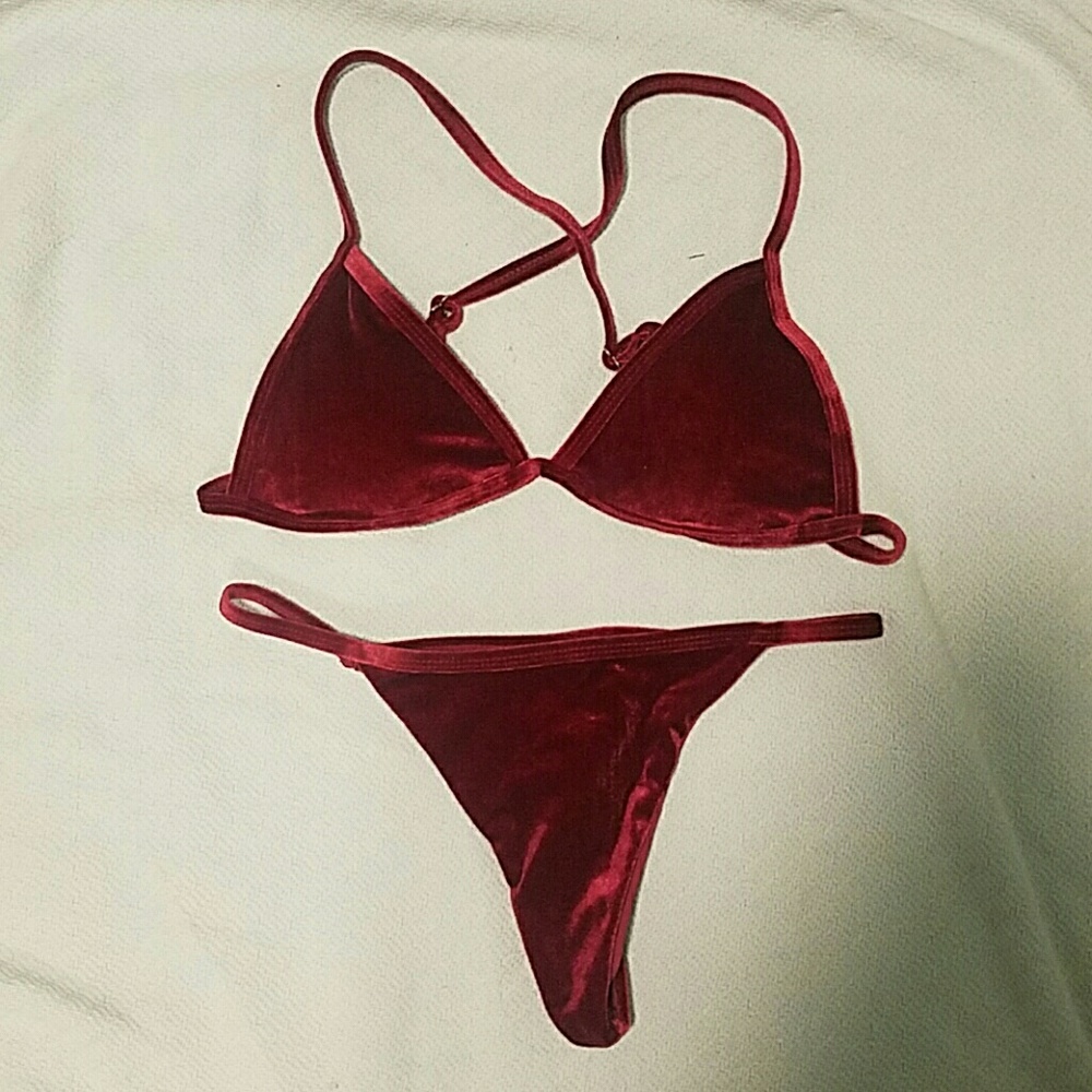Dark Red Velvet Bikini