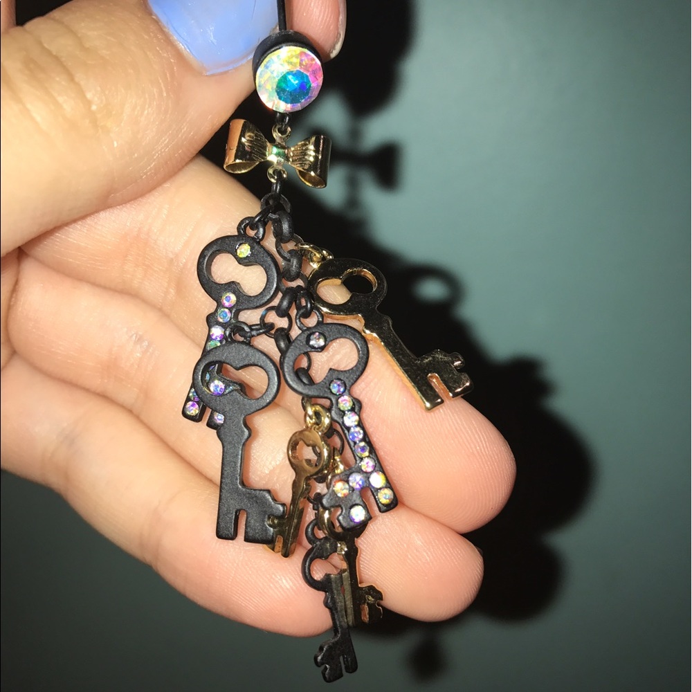 Betsey Johnson Black/Gold Lock and Key Earrings