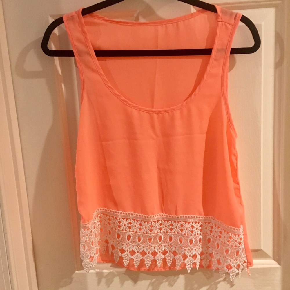 Neon Coral Tobi Tank with Crochet Detail