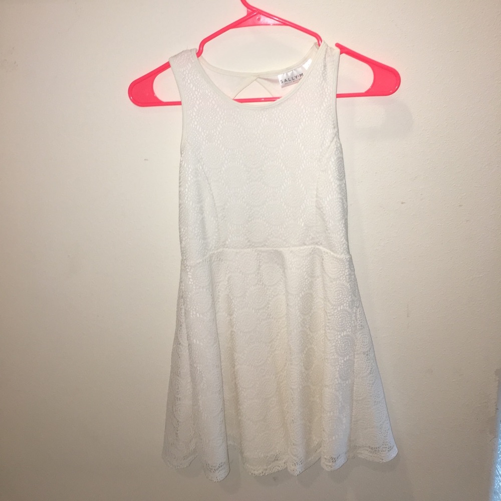 white, flowy, mini dress with circular lace