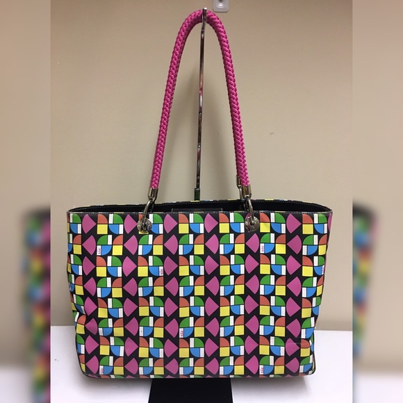 THE SAK COLORFUL GEOMETRIC PRINT NYLON PVC TOTE - Picture 2 of 8