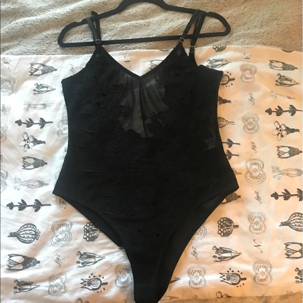 all black floral bodysuit