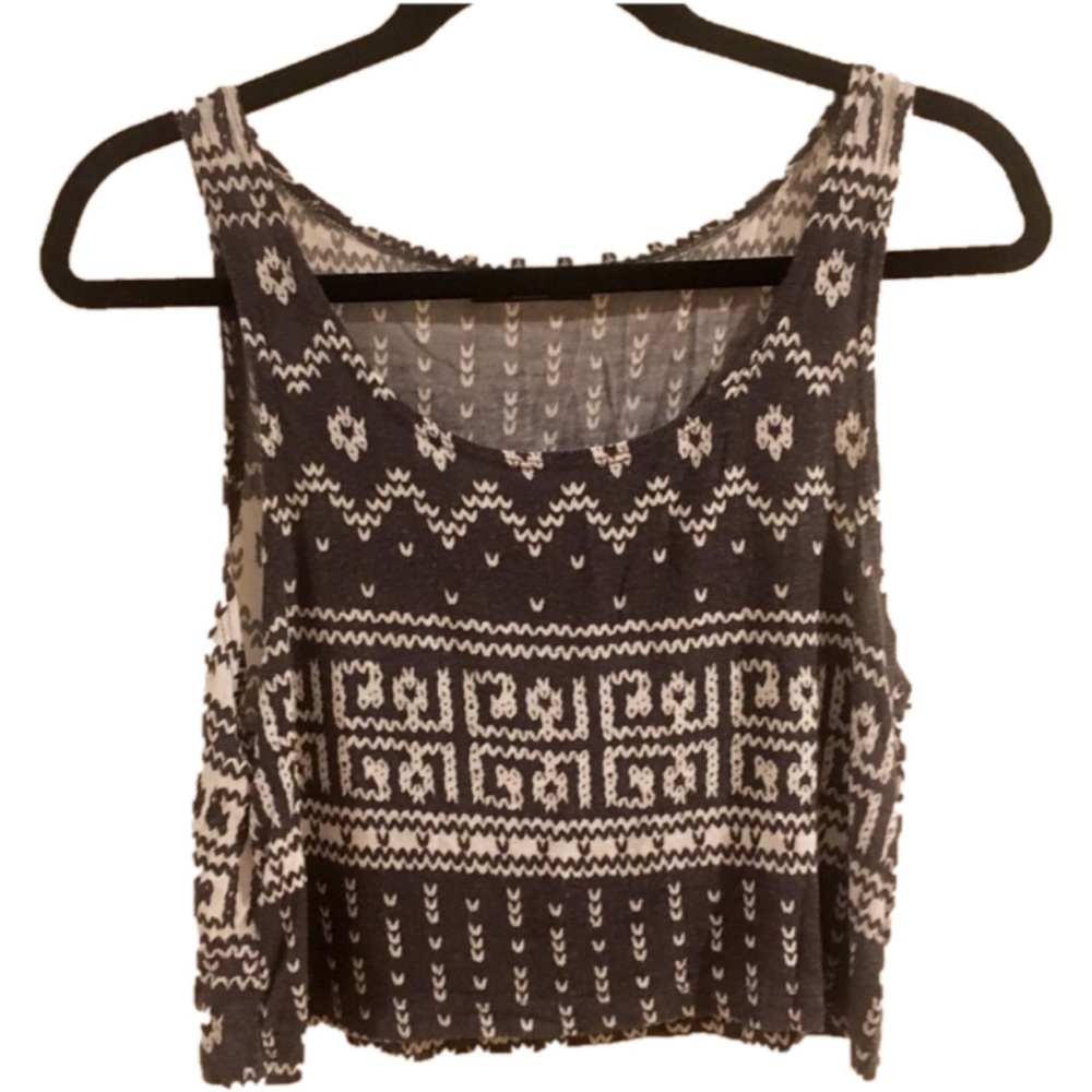 Brandy Melville Tribal Crop Top in Grey and White