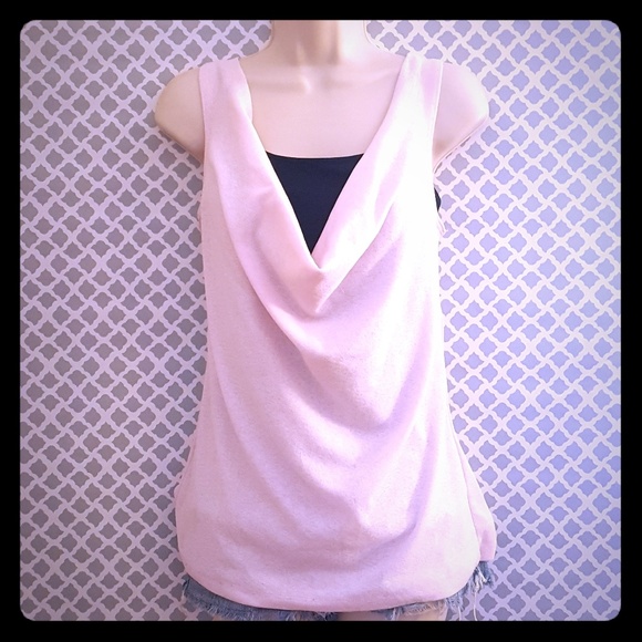 maxrave Tops - Sheer Pink Cowl Neck Sleeveless Top.