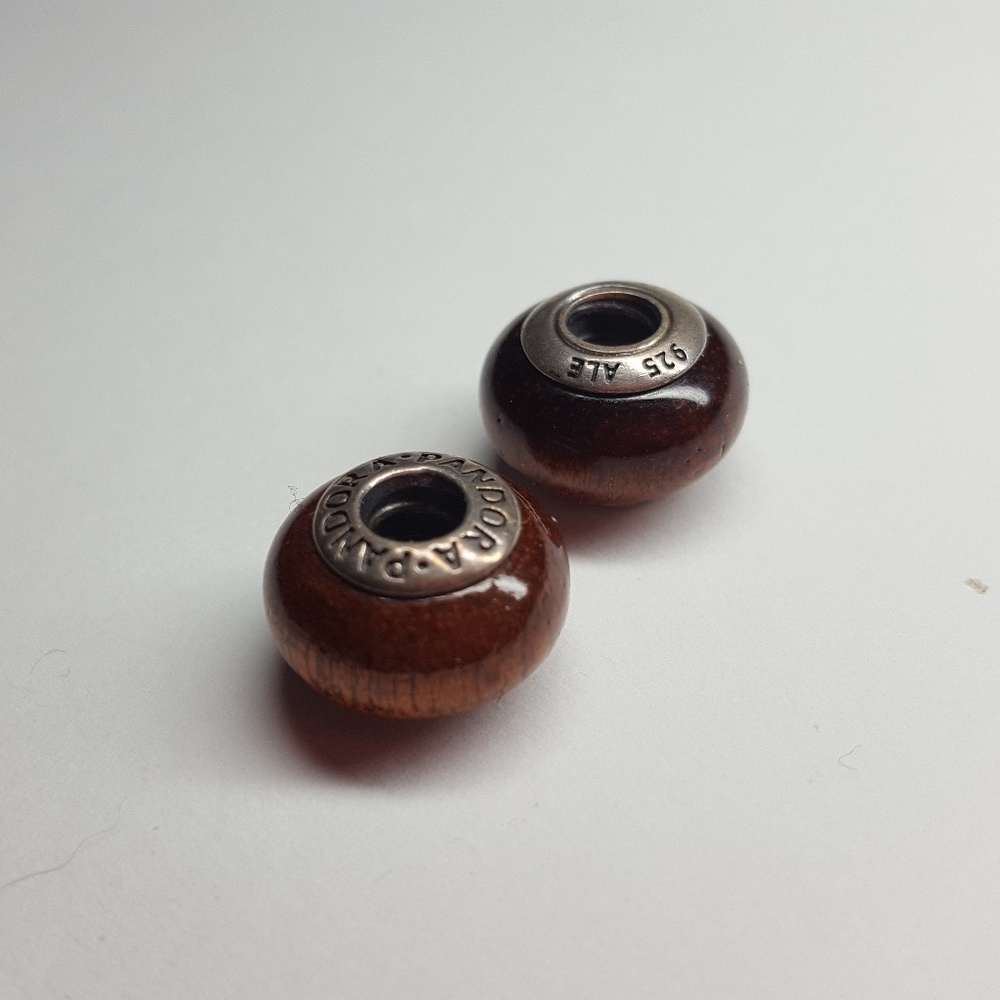 Set of (2) wood Pandora charm beads