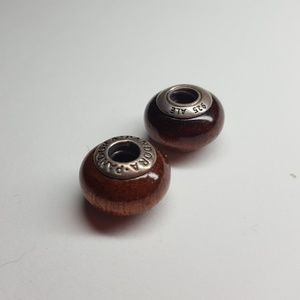 Set of (2) wood Pandora charm beads