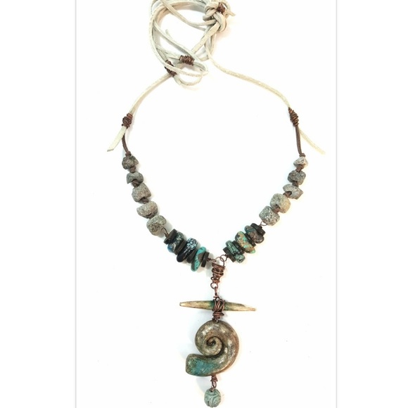 croweArt Jewelry - Rustic Ocean Theme Polymer Statement Necklace