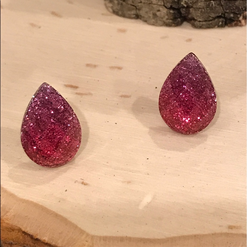 Pink Glitter Teardrop Stud Earrings 🌸 3 for $18🌸