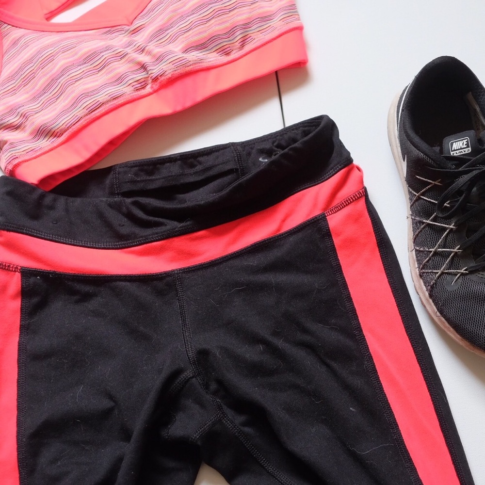 Knee length black with pink stripe athletic pants