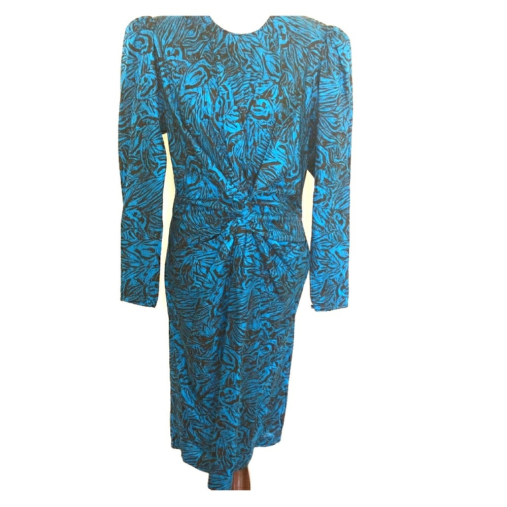 Vintage 80's silk turquoise/black dress Size 10