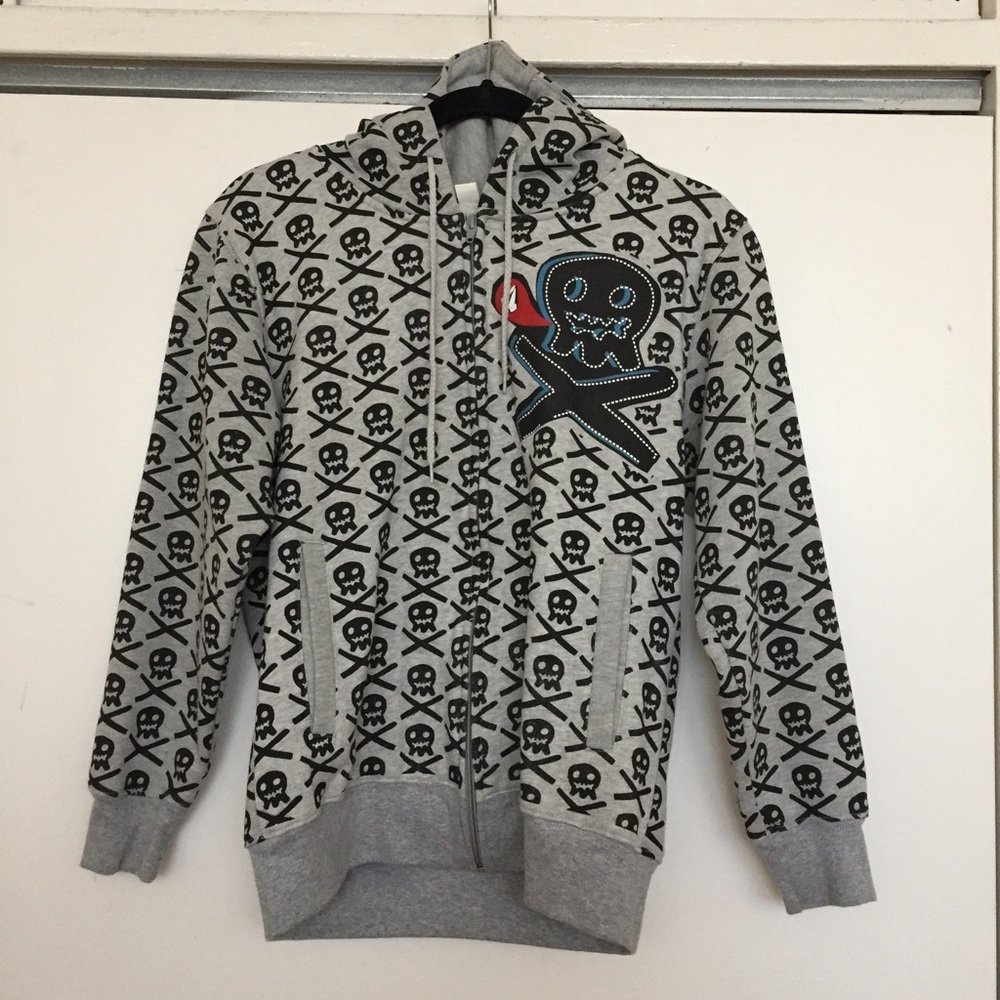 Skull Head Printed Grey Hoodie