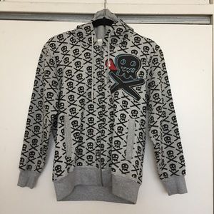Skull Head Printed Grey Hoodie