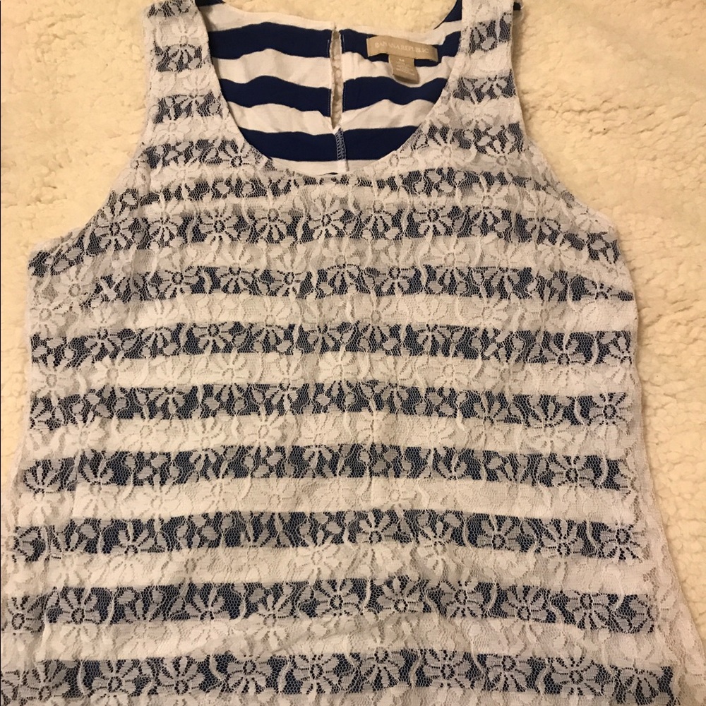 Blue and white striped shirt with lace detail