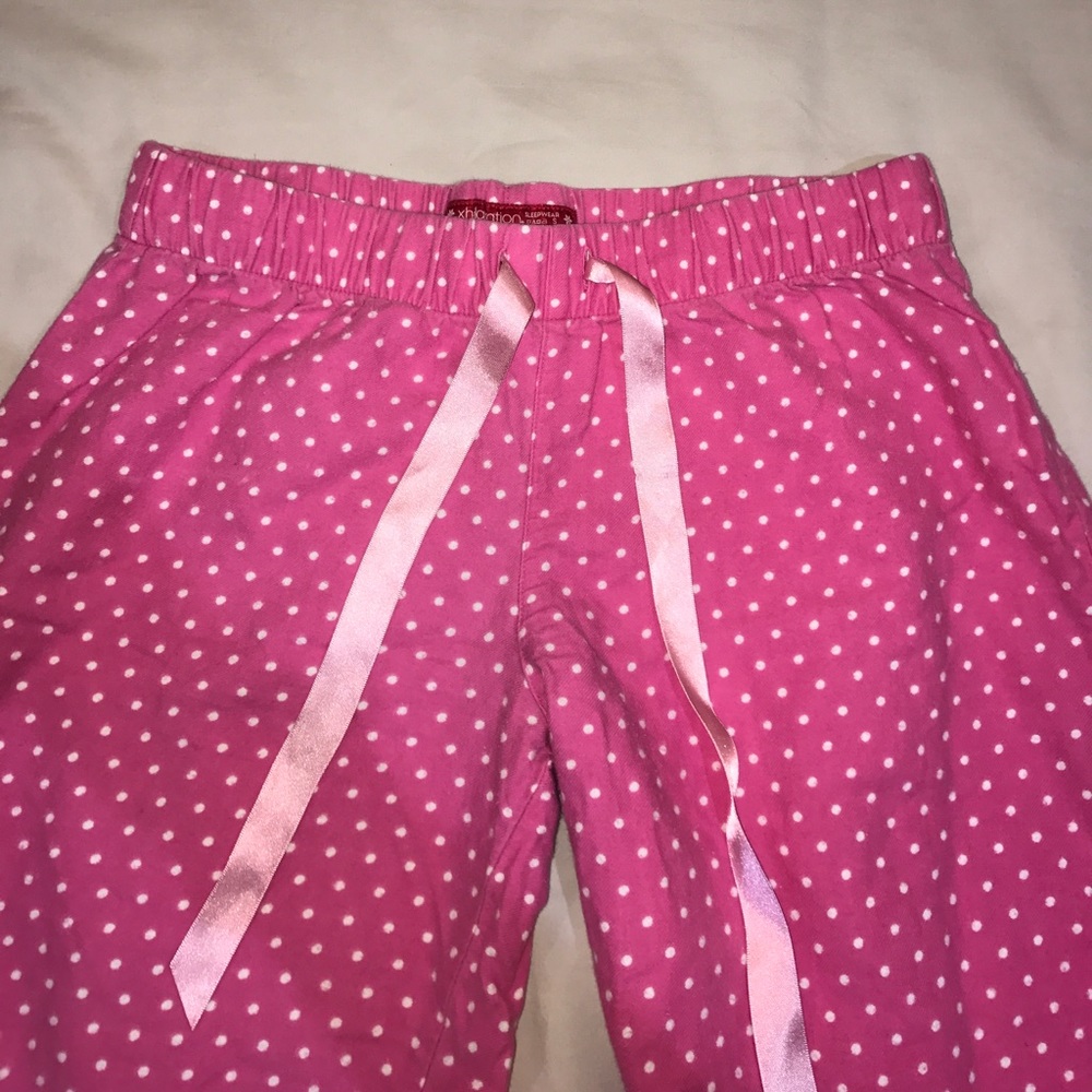 Women's pink PJ pants with polkadots