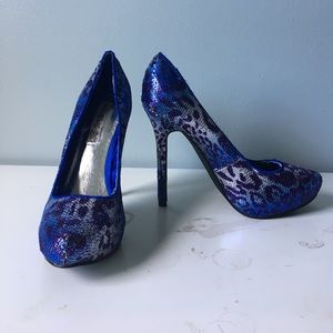 Naughty Monkey Blue/Silver/Purple Cheetah Heels