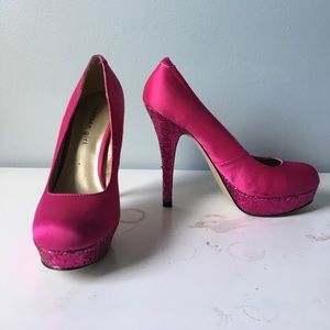 Hot Pink Glitter Platform Heels