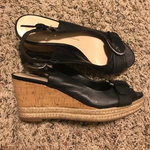 Franco Sarto Black Leather Wedge Sandals Size 8