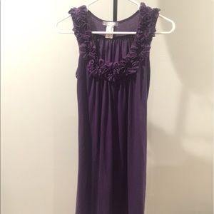 Purple flower floral ruffle neck dress