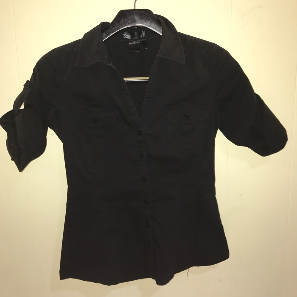 Women's business black button down
