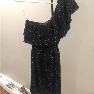 One sleeve ruffle navy stars dress