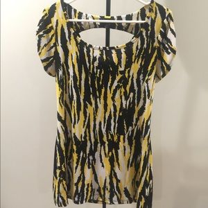 Black yellow white draped back tunic
