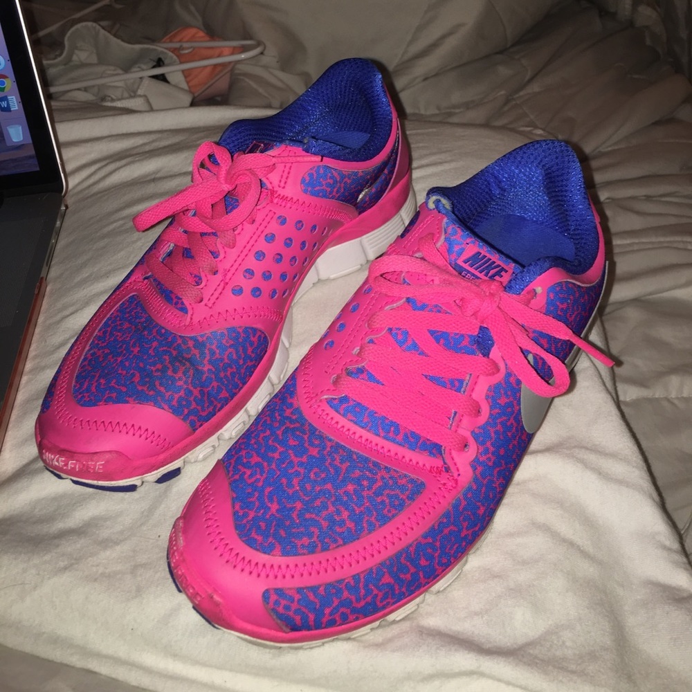 Hot pink and royal blue nikes
