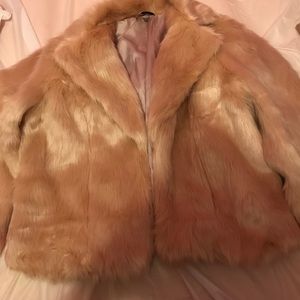 Faux Fur Coat With Pink Cuff Sleeves