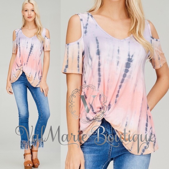 📍CLEARANCE 📍STUNNING Tie Dye Cold Shoulder Top - Picture 2 of 4
