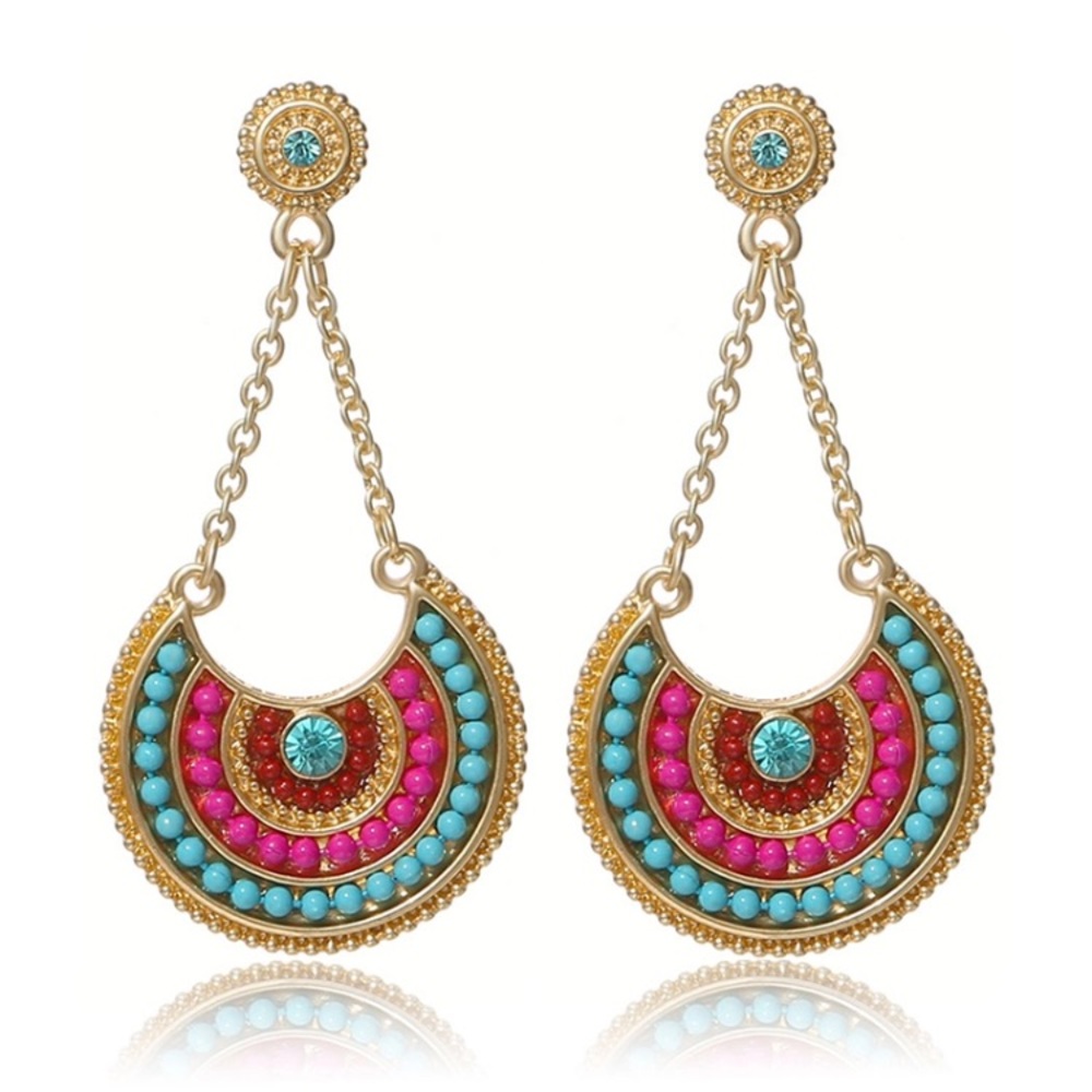 💙💎Adorable Statement Earrings!💎💙Gold Pink Aqua - Picture 7 of 16