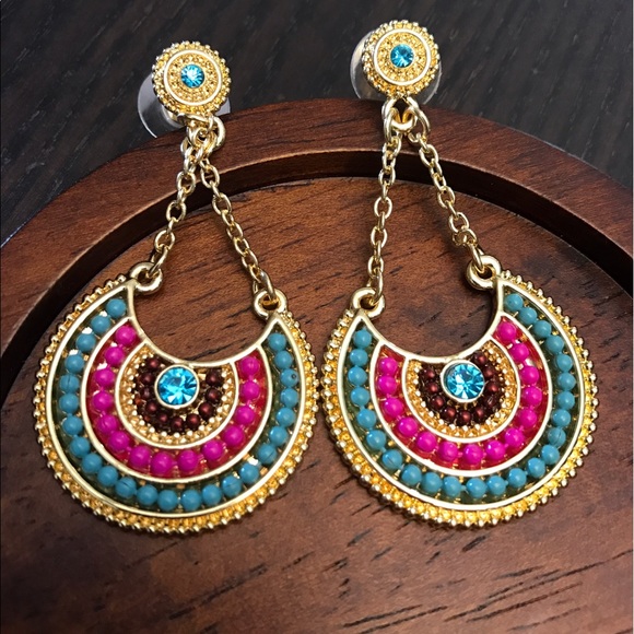 💙💎Adorable Statement Earrings!💎💙Gold Pink Aqua - Picture 4 of 16