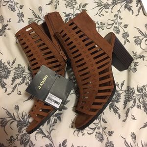 Brown peep toe booties