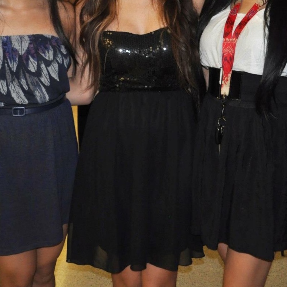 Black sequined sweetheart dress