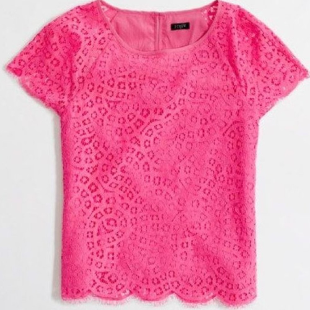J CREW hot pink raindrop lace blouse
