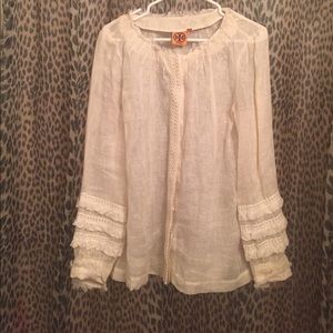 Amazing Tory Burch 100% linen blouse. size Large