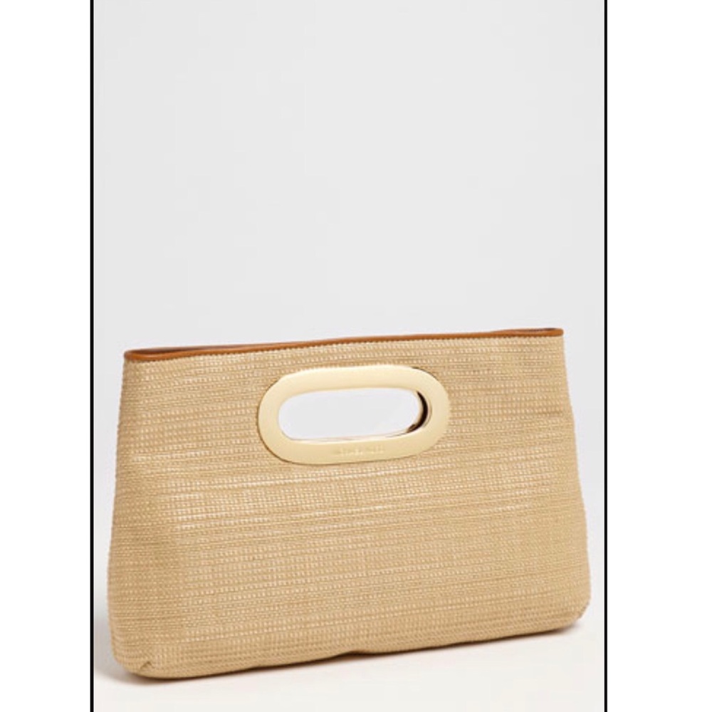 Michael Kors Berkley straw clutch in natural