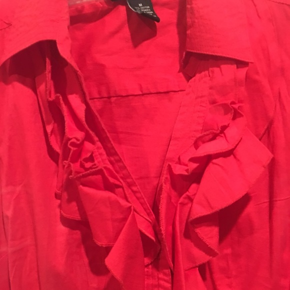 Beautiful size M red ruffle button down shirt - Picture 2 of 3