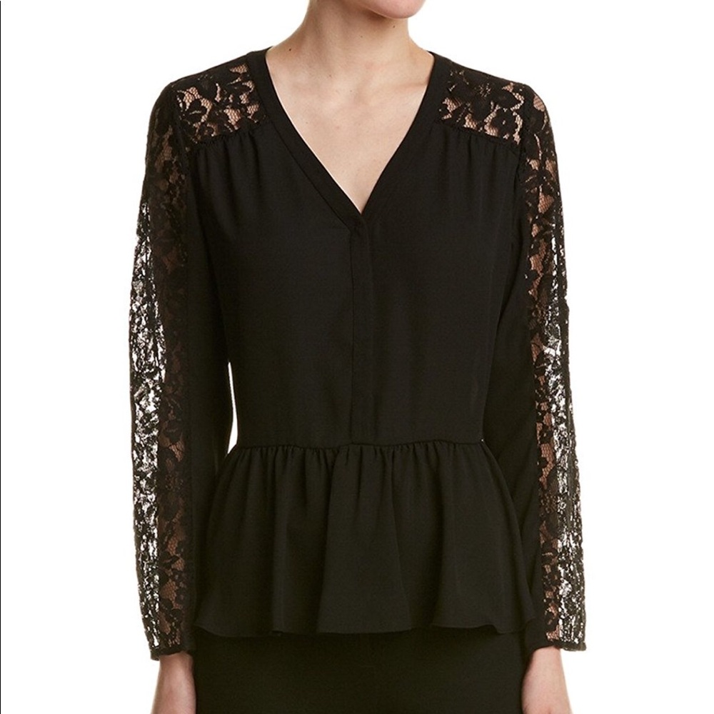 Cece Cynthia Steffe black lace peplum blouse top