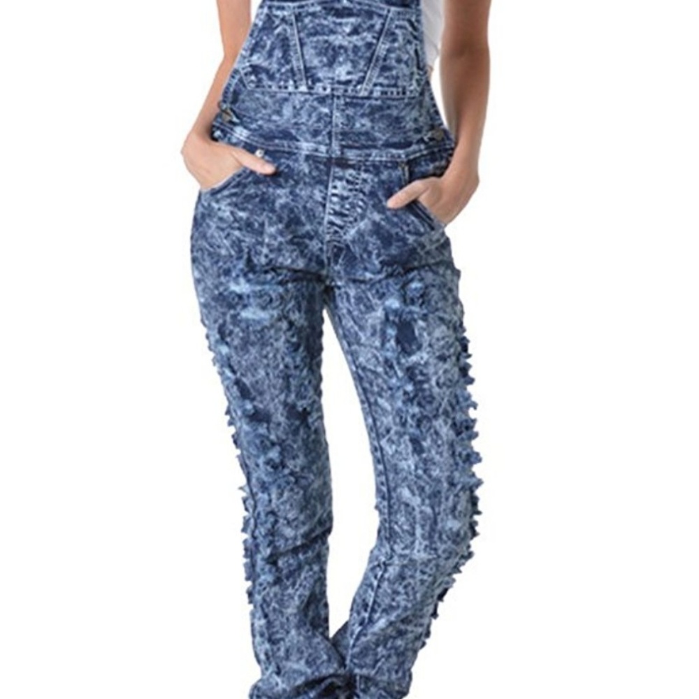Women's Washed Ripped Overalls