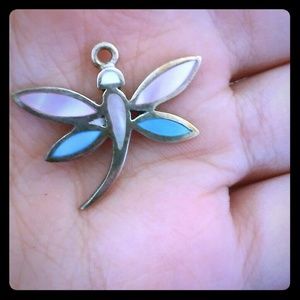 Abulone shell dragon fly pendant