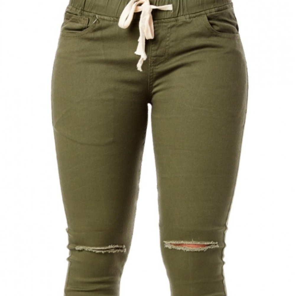 Women's Band Skinny Jeans W/Cut Out Knee