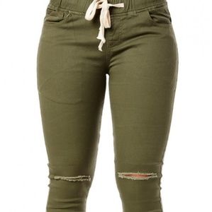 Women's Band Skinny Jeans W/Cut Out Knee