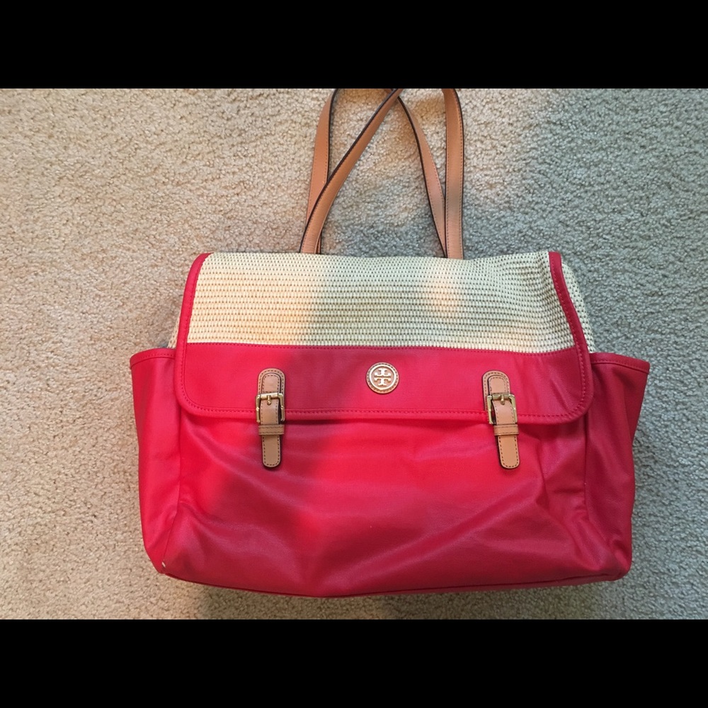 Tory Burch Straw and Canvas Tote