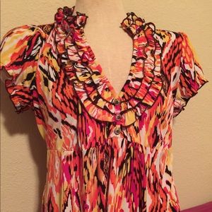 *SALE**Kato 1X orange/ black tie back blouse