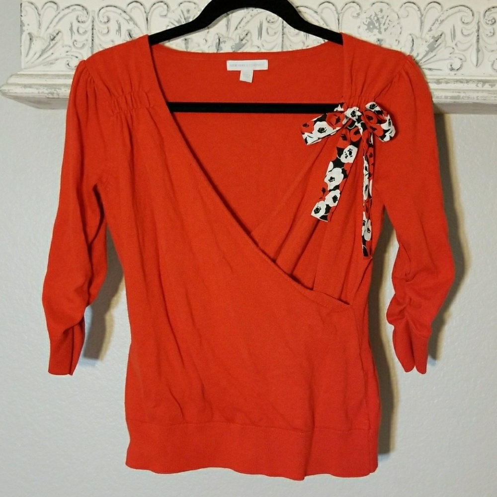 New York & Company wrap sweater w/bow