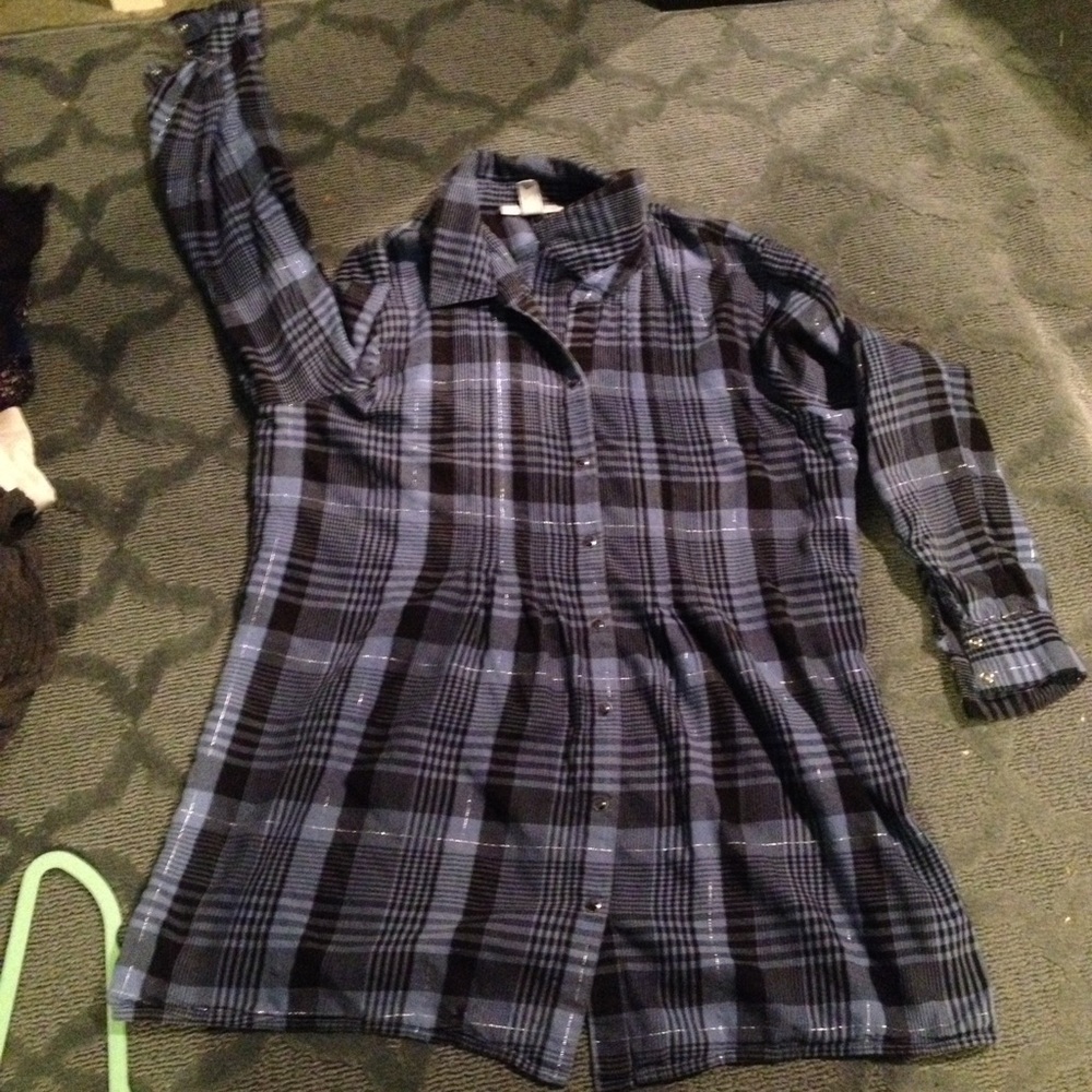 Plaid blue and silver striped shirt