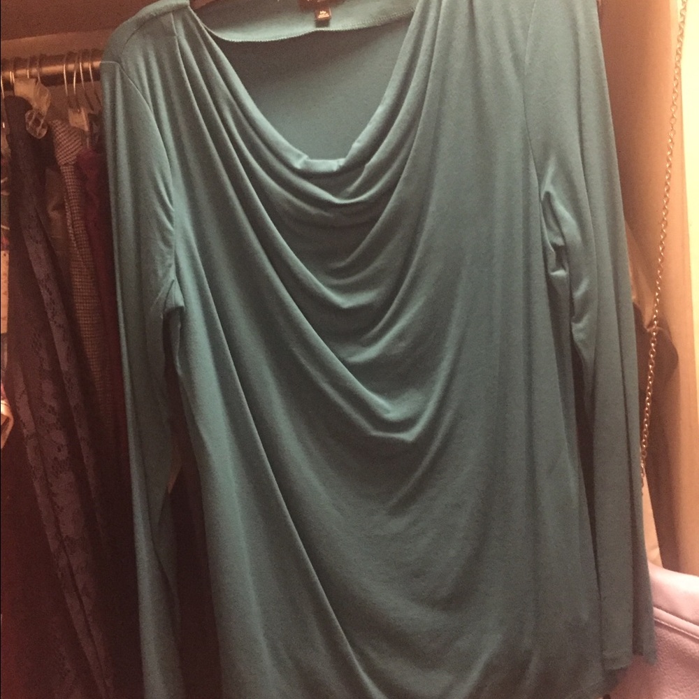 Talbots teal ruched neck blouse